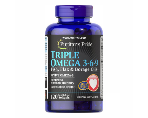Triple Omega 3 6 9 Fish Flax Borage Oils - 120 Softgels