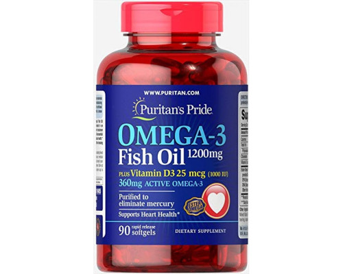 Omega-3 Fish Oil 1200 mg plus Vitamin D3 1000IU - 90 soft