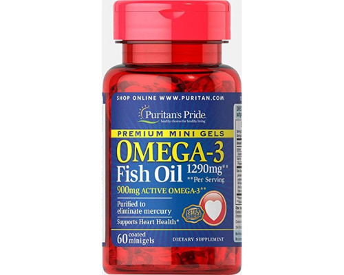 Omega-3 Fish Oil 1290 mg Mini Gels (900 mg Active Omega-3) - 60 softgels