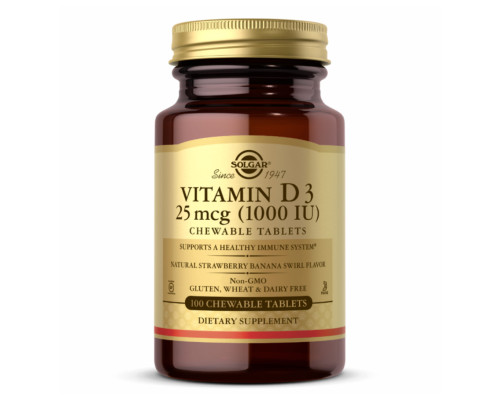 Vitamin D3 25 mcg (1000 IU) Chewable Strawberry Banana Swirl - 100 Chewables