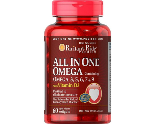 All In One Omega 3, 5, 6, 7 and 9 with Vitamin D3 - 60 Softgels