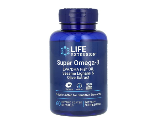 Super Omega-3 EPA/DHA Fish Oil Sesame Lignans & Olive Extract Enteric Coated  - 60 softgels