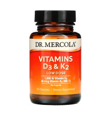 Витамины Д3 и К2, Vitamins D3 & K2, Dr. Mercola, низкая доза, 30 капсул