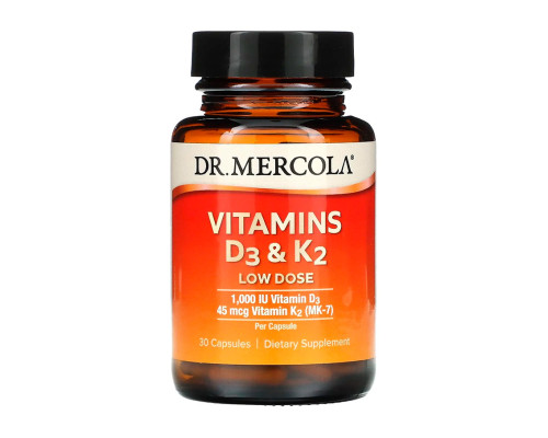 Вітаміни Д3 та К2, Vitamins D3 & K2, Dr. Mercola, низька доза, 30 капсул