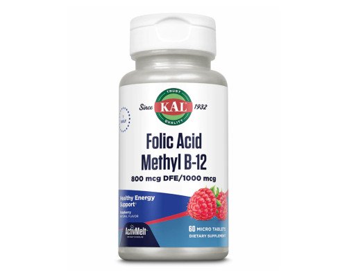 Фолієва кислота та В-12 Folic Acid Methyl B-12 800mcg - 60 tabs Raspberry