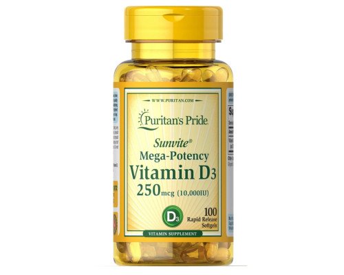 Vitamin D3 250mcg(10000 IU) Mega-Potency - 100 softgels