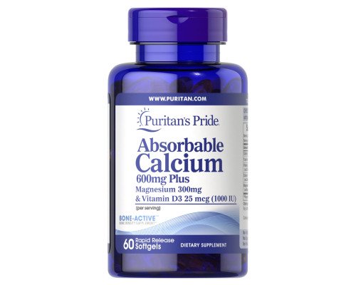 Absorbable Calcium 600mg plus Magnesium 300mg - 60 Softgels