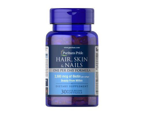 Hair Skin Nails (One perday formula) 2500 mcg of Biotin - 30 Softgels