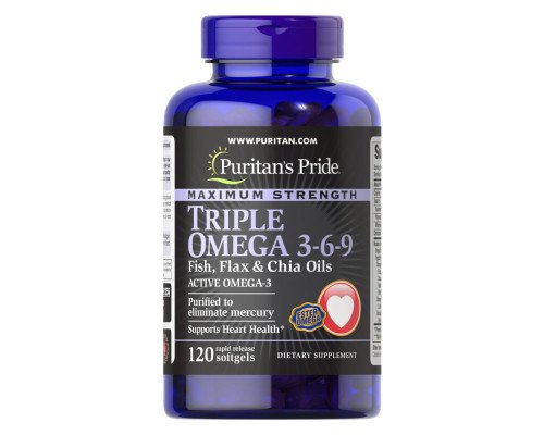 Maximum Strenght Triple Omega 3-6-9 Fish Flax and chia Oils - 120soft