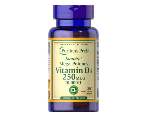 Vitamin D3 250mcg (10000 IU) Mega-Potency - 200 softgels