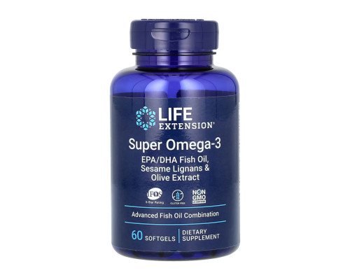 Super Omega-3 EPA/DHA Fish Oil Sesame Lignans & Olive Extract	- 60 softgels