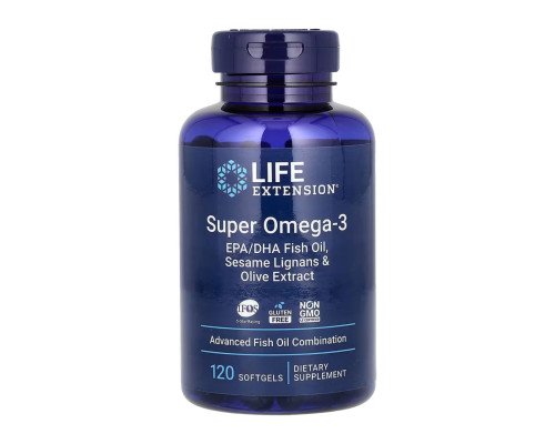 Super Omega-3 EPA/DHA Fish Oil Sesame Lignans & Olive Extract - 120 softgels