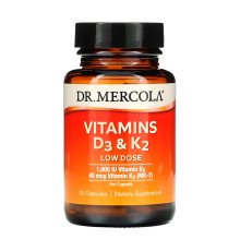 Вітаміни Д3 та К2, Vitamins D3 & K2, Dr. Mercola, низька доза, 30 капсул