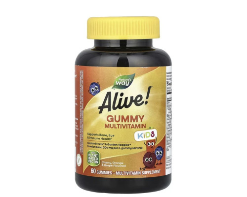 Alive! Дитячі мультивітаміни у формі жувальних мармеладок, БЕЗ ГЛЮТЕНУ, на основі пектину — 60 мармеладок