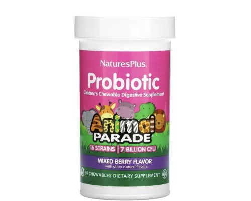 Nature’s Plus Animal Parade® Probiotic — дитячий пробіотик, 30 жувальних таблеток Mixed Berry