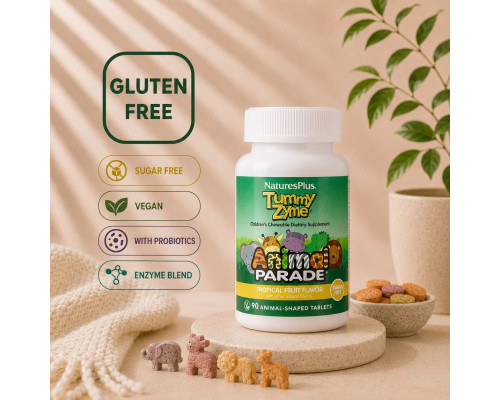 Nature’s Plus Animal Parade® Tummy Zyme® — дитячі жувальні ферменти для підтримки травлення, Tropical Fruit, 90 tablets