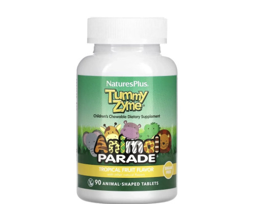 Nature’s Plus Animal Parade® Tummy Zyme® — дитячі жувальні ферменти для підтримки травлення, Tropical Fruit, 90 tablets