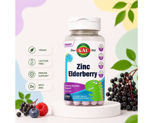 KAL Zinc Elderberry ActivMelt® – цинк і бузина для підтримки імунітету дітей, Mixed Berry, 90 micro tablets