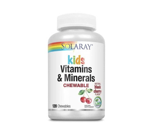 Solaray Kids Vitamins & Minerals Black Cherry — детские жевательные мультивитамины и минералы, 120 chewables