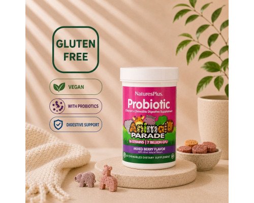 Nature’s Plus Animal Parade® Probiotic — детский пробиотик, 30 жевательных таблеток Mixed Berry