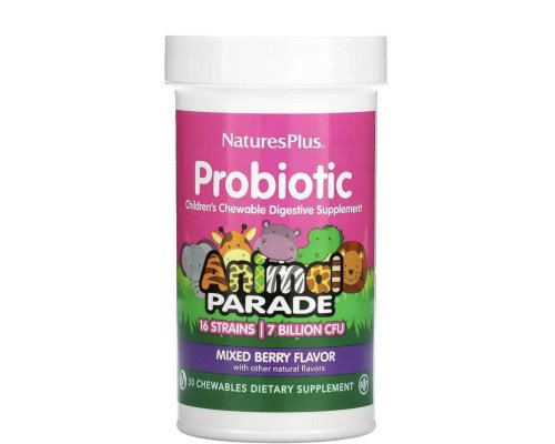 Nature’s Plus Animal Parade® Probiotic — детский пробиотик, 30 жевательных таблеток Mixed Berry
