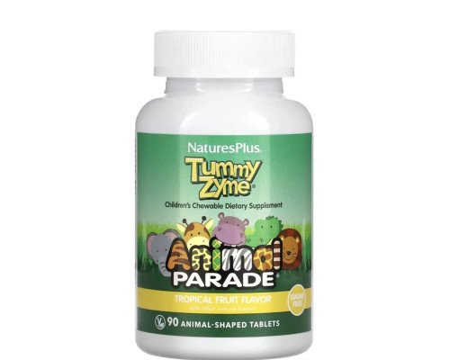 Nature’s Plus Animal Parade® Tummy Zyme® — детские жевательные ферменты для пищеварения, Tropical Fruit, 90 tablets