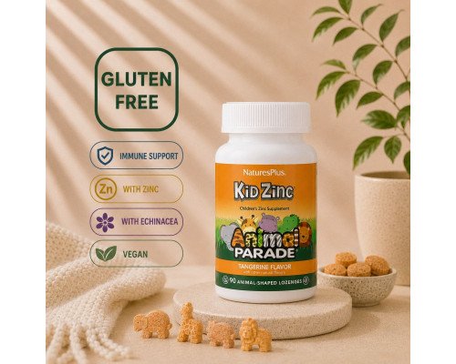 Nature’sPlus Animal Parade® Kid Zinc® Tangerine Flavor – детский цинк с эхинацеей и оливковым листом, 90 пастилок