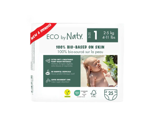 Органічні підгузники Eco by Naty Розмір 1 (від 2 до 5 кг) 25 шт