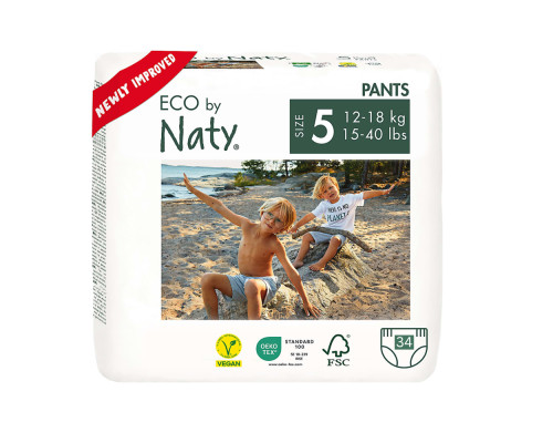 Органічні підгузки-трусики Eco by Naty Розмір 5 (від 12 до 18 кг) 34 шт