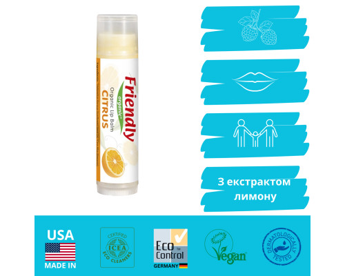 Органічний бальзам для губ Friendly Organic цитрус 4,25 гр