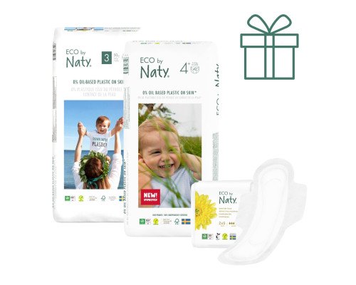 Сет органічних підгузок Eco by Naty, Розмір 3, 50 шт(від 4 до 9 кг) та Розмір 4+,42 шт(від 9 до 20 кг)