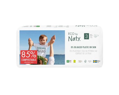 Сет органических подгузников Eco by Naty, Размер 3, 50 шт(от 4 до 9 кг) и Размер 4+,42 шт(от 9 до 20 кг)