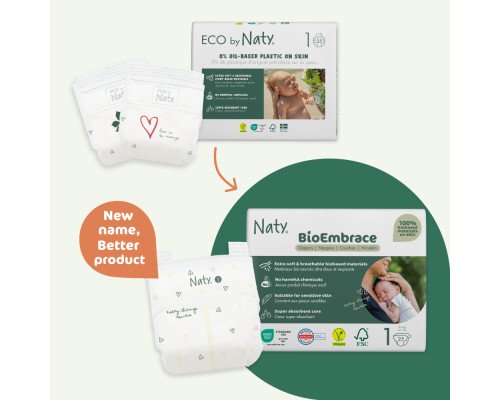 Одноразові дитячі підгузки BioEmbrace "NATY". Розмір 1 (2-5 кг.), 25шт. в упаковці.